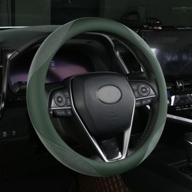 ALEMODR Premium Green Suede Leather Steering Wheel Cover Universal 15 inch,Stylish Protection for Your Wheel