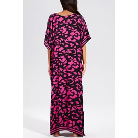 L-Peach Women Bohemian Kaftan Maxi Loungewear Nightgown Kimono Oversized Sleepwear Beach Dress Cover ups