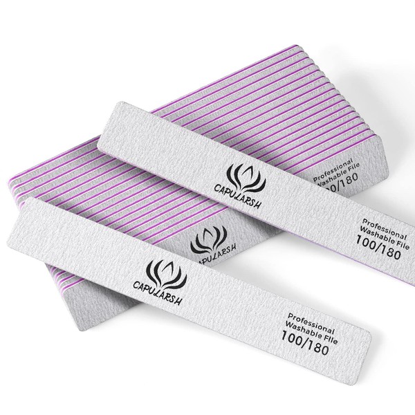 Pack of 18 Nail Files 100/180, Double-Sided Disposable Nail Files for Gel Nails, Disposable, Core in Purple