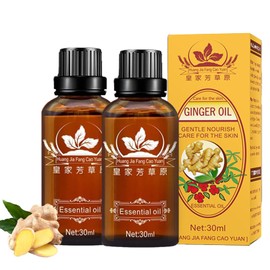 Lymphatic Drainage Ginger Oil, 2 Pack (60ml) Ginger Essential Oil, Pure Natural Ginger Essential Oil for Massage, Relieves Relax Muscle Soreness Dispels, Cold and Dehumidifies