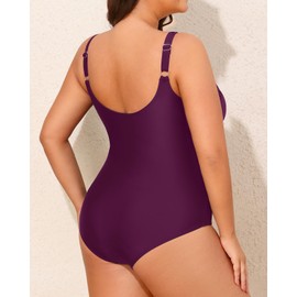 Tempt Me Plus Size One Piece Swimsuits for Women Tummy Control Retro Bathing Suit Cross Front Swimwear, Purple, 14 Plus