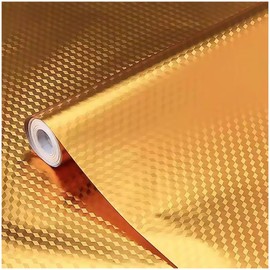 Waterproof & Oil-Resistant Aluminum Foil Peel & Stick Wallpaper - Gold Self-Adhesive Backsplash for Countertops, Cabinets, DIY Projects (24"x197", Gold Chequer)