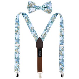 ZENXUS Floral Cotton Suspenders and Pre-tied Bow Tie Set for School Boys and Kids
