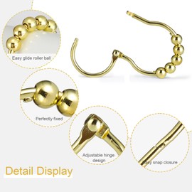 Shower Curtain Rings, SUTINE Shower Curtain Hooks, Wide Snap Shower Curtain Hooks Rust Proof, Anti-Fall Metal Shower Hooks for Shower Curtain, Glide Smoothly Shower Rings for Curtain, Gold,12Pcs