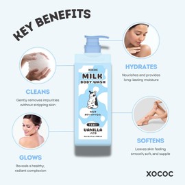 XOCOC XOCOC Vanilla Milk Body Wash - Hydrating Daily Cleanser for Soft, Smooth Skin - Infused with Milk Protein & Vanilla Scent - Gentle for All Skin Types - 33.8 fl oz