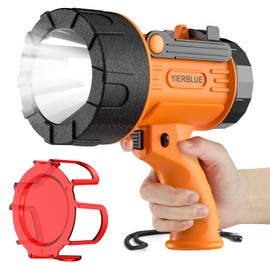 YIERBLUE Rechargeable Spotligh with 1000,000 Lumen LED, Handheld Rechargeable Spotlight IP67 Waterproof Flashlight, 9h Ultra-Long Standby, Ideal Spotlight for Boating, Camping