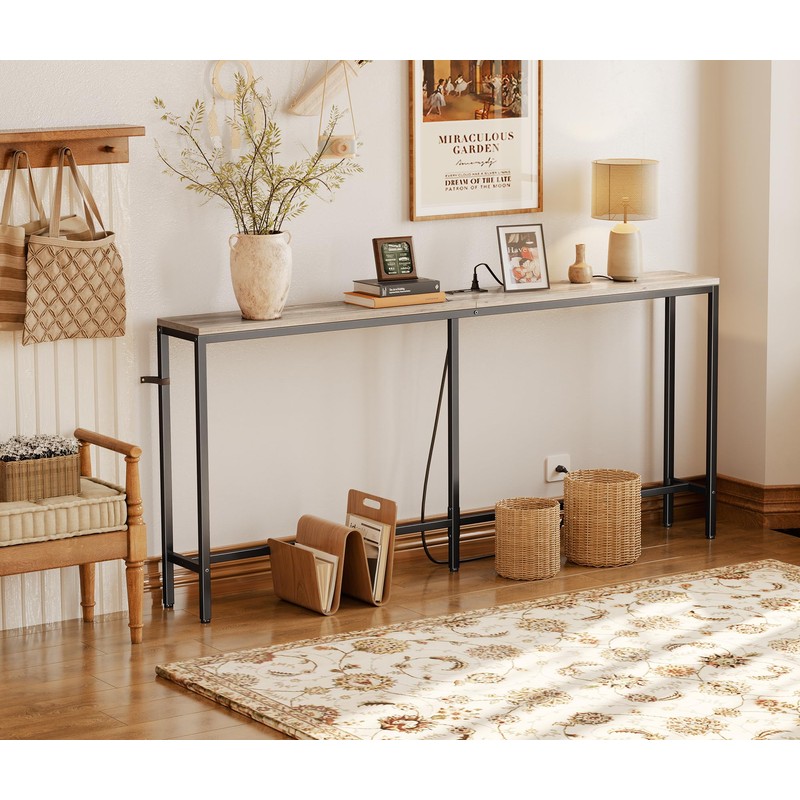 SUPERJARE 70 Inch Console Table with Outlet, Narrow Entryway Table