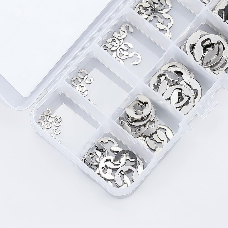 Glvaner 10 Sizes 120 Pcs E-Ring Circuit Clip Stainless Steel