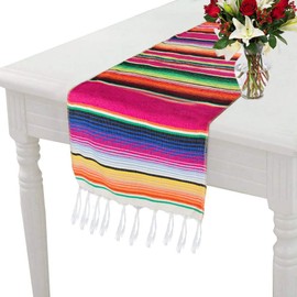Hsthe Sea Mexican Silk Scarf Tablecloth 14 X 84 Inches Mexican Party Wedding Decoration Outdoor Picnic Table, Tasseled Cotton Hand-Woven Tablecloth
