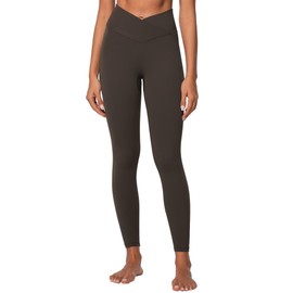 Sunzel Sunlissia Hidden Butt Lifting Scrunch Workout Leggings for Women, Crossover High Waist Yoga Pants with Tummy Control 25" Seal Brown Medium