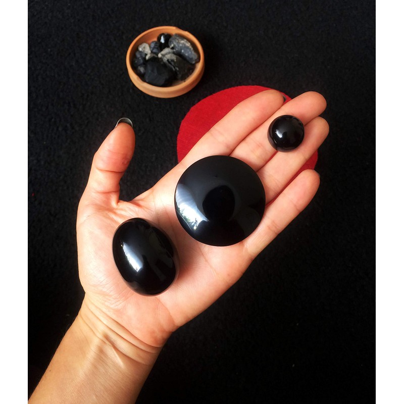 Set de Huevo yoni Ombliguera y Disco Espejo de obsidiana