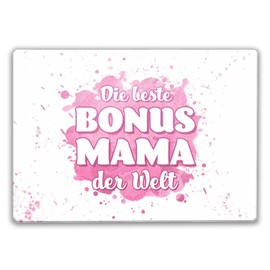 Bonusmama Chopping Board with Saying "Die beste der Welt", Colourful Kitchen Board for Mother's Day, Unusual Glass Chopping Board, Cooking Motif for Stepmother, Kitchen Accessories