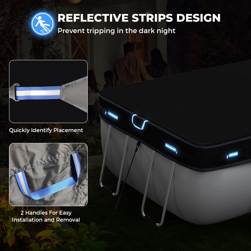 Holiwei 12x24 Ft Rectangular Pool Cover with Reflective Strips for