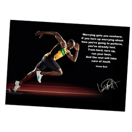 USAIN BOLT INSPIRATIONAL/MOTIVATIONAL WORRY GETS YOU NOWHERE POSTER/PRINT/PICTURE