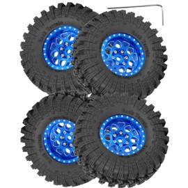 hopsupRC 1.3" Wheel Tires for 1/18 1/24 Trx4m SCX24 RC Crawler,(4PCS),1.3 Beadlock Aluminum RC Wheel Rims Brass Rings All Terrain RC Tires,Navy Blue