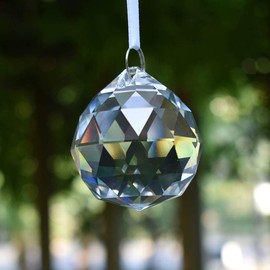 EasyBravo 50mm Clear Crystal Ball Prisms Feng Shui Suncatcher Decorating Faceted Prism Balls + Hanging Kit