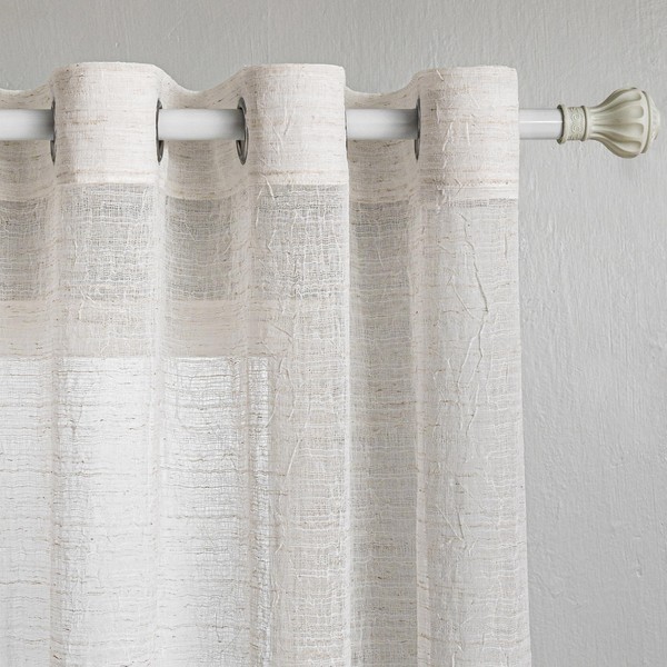 MYSKY HOME Curtains with Eyelets, Boho Curtains, Semi-Transparent Curtain, Linen