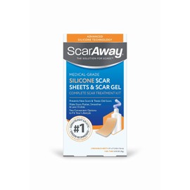 ScarAway Kit Completo De Tratamiento De Cicatrices Scaraway, Tratamiento Para Cicatrices Clínicamente Apoyado, (2) Hojas De Silicona Para Cicatrices De Grado Médico Bronceado (1.5" X 3") Y G
