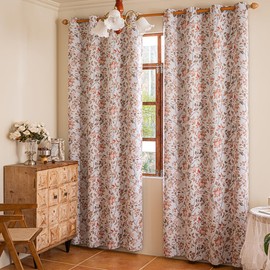 LSsudayin Bedroom 100% Blackout Floral Curtains, Brown Leaf Fruit Pattern Curtains, Living Room Blackout with Black Lining Lined Thermal Curtains, Grommet Curtains 2 Panel 52 x 63 inch (Brown)