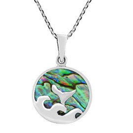 AeraVida Ocean Waves Peeking Whale Tail Rainbow Abalone Shell .925 Sterling Silver Pendant Necklace | Abalone Shell Pendant Necklace | Whale Tail Pendant Necklace