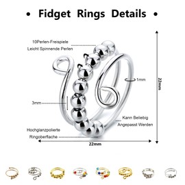 SHOWHEEL Pack of 8 Adjustable Anti-Stress Ring, Anxiety Thumb Ring, Anxiety Ring, Rainbow Spinner Ring Women, Relief from Anxiety and Anti-Stress Rings, Anxiety Ring and Fidget Ring for Men and Women