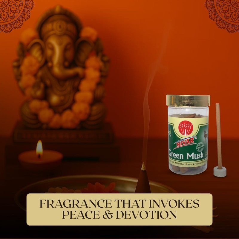 NIVAR Green Musk Herbal Dhoop Sticks – 40 Sticks Charcoal-Free