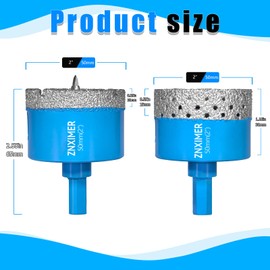 ZNXIMER Diamond Hole Saw Drill Bits - 2pcs 2" Diamond Drill bits Accurate Drilling for Tile, Ceramic, Marble, Granite, Stone, Glass Bottles 50mm
