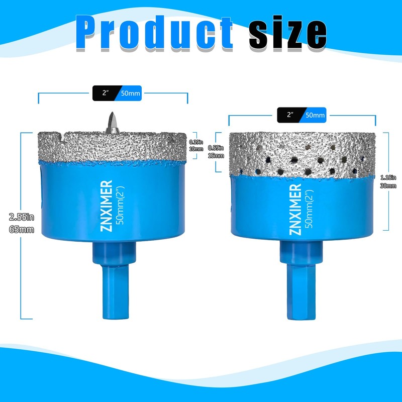 ZNXIMER Diamond Hole Saw Drill Bits - 2pcs 2" Diamond