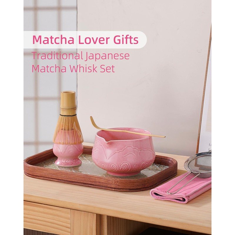 ZENS Matcha Set Pink, Japanese Matcha Tea Ceremony Kit, 6pcs
