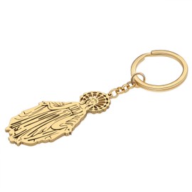 HUAGEO Stainless Steel 18K Gold Virgin Mary Keychain Favors Custom Jewellery Gifts For Women Purse Car Bags Key Rings Charms (Gold Plated)