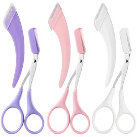 6-Piece Professional Eyebrow Trimmer Scissors Set with Mini Comb - Stainless Steel Grooming Scissors All-in-One Shaper Epilator Hair Remover Eyebrow Shaving Cutter (White+Purple+Pink)