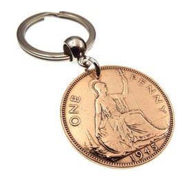 A Silver Dream 1945 British Penny Coin Keyring 80th Birthday Anniversary Retirement His Hers Men Women