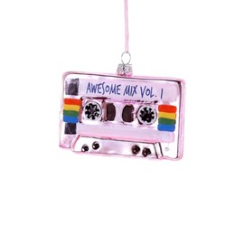 The Bridge Collection Glass Awesome Mix Tape Ornament - 3.25" Pink Retro Cassette Christmas Ornament for Music Lovers - Tape Deck of Volume 1 - Vintage 80's Design