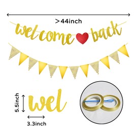 Koliphy Welcome Back Decoration, Golden Welcome Back Garland Decoration, Welcome Back Banner for Classroom, School, Season, Family, Party Decoration