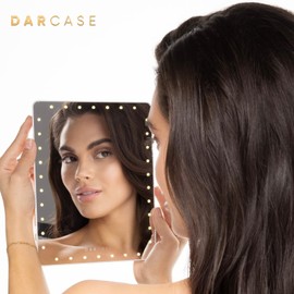 DARCASE Portable Makeup Touch Mirror 24k Gold Plated Base Adjustable LED Strong Battery Solár and USB-C Rechargeable Lightweight Luxury Cosmetic Mirror