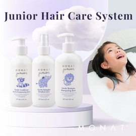 MONAT Junior Gentle 3-in-1 Hair Care System - Shampoo, Conditioner, Detangler for Children (8 fl. oz./6 fl. oz.)