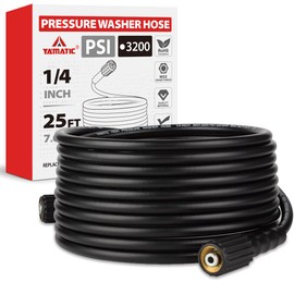 YAMATIC Pressure Washer Hose 25 FT 1/4" ID, USA Standard M22 Brass Fittings, 3200 PSI Kink-Resistant Replacement for High Power Washers