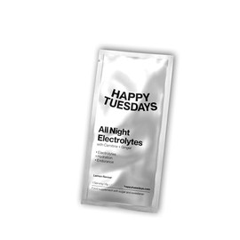 Happy Tuesdays All Night Electrolytes | Rehydration Powder | Hydration, Energy & Recovery | Festival, Travel & Summer Holiday Essential | Ginger, Potassium, Carnitine | Lemon Flavour | 30 Sachets