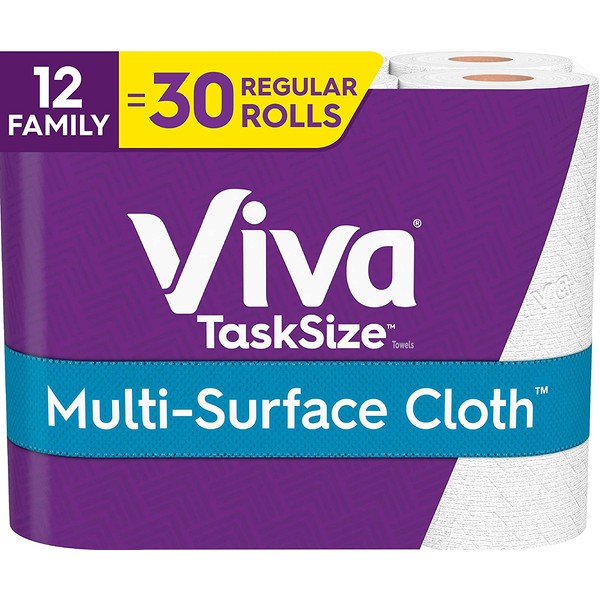 Viva Multi-Surface Cloth TaskSize Kitchen Paper Towels, White, 2 Packs of 6 Family Rolls (12 Family Rolls = 30 Regular Rolls)
