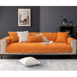 vctops Chenille Leaf Quilted Sofa Couch Cover Scalloped Edge Sectional Couch Cover Super Soft Non Slip Sofa Slipcover Furniture Protector for Pets Kids Children Dog Cat (Orange,43"x82")