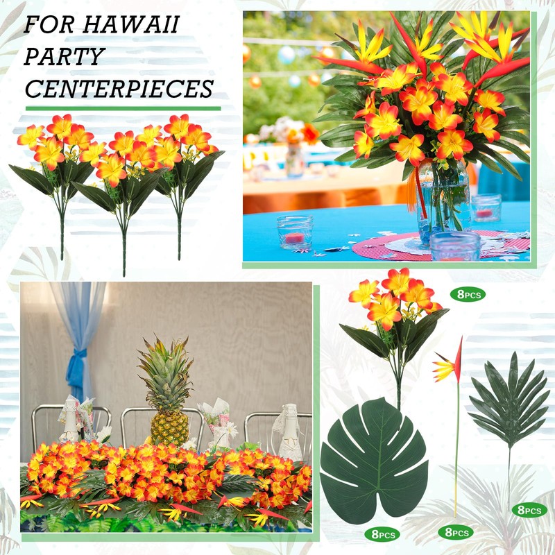 Hotop 8 Set/ 32 Pcs Artificial Tropical Flower Bouquets Bulk