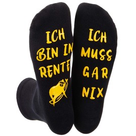 SATINIOR Pensioner Gift Funny Socks for Men Women Retirement Gift I Am In Pension Socks Funny Gift for Colleagues Farewell Retirement Retirement, Black, Gold