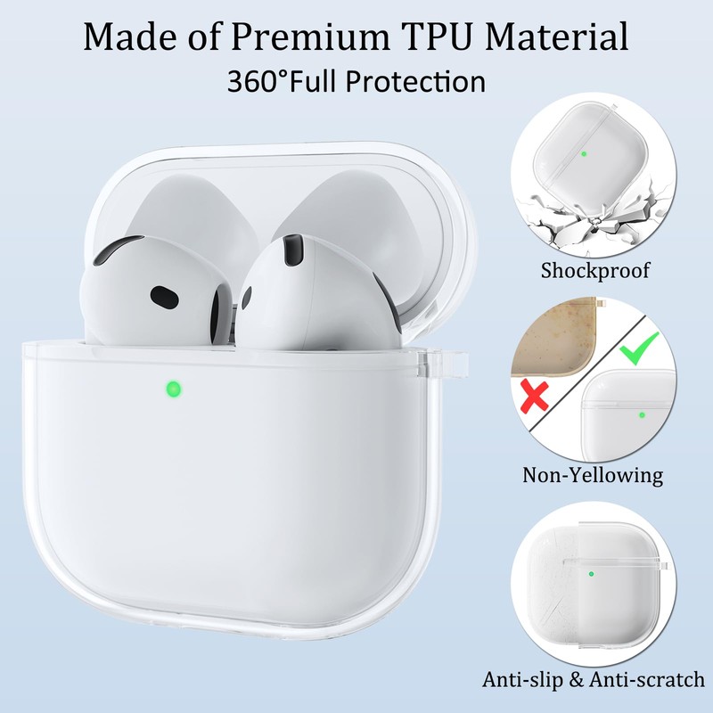 Meliya Clear Cover for AirPods 4 Case, Soft TPU Shock