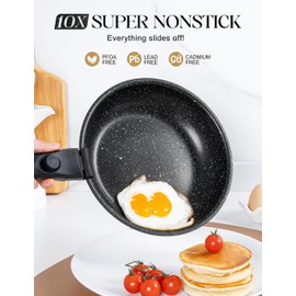 MICHELANGELO Nonstick Frying Pan Set Removable Handle, 8" 9.5" and 11" Frying Pans, Skillets with Detachable Handle, Granite Coating Egg Pan, Non Toxic Pans for Cooking, PFOA Free, Oven Safe, Black