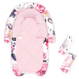 Baby Car Seat Head Body Support & Strap Covers, 2 in 1 Infant Car Seat Insert, Reversible Soft Breathable Newborn Cushion Pads for Preemie, Perfect for Baby Carseats, Strollers, Swings (Floral)