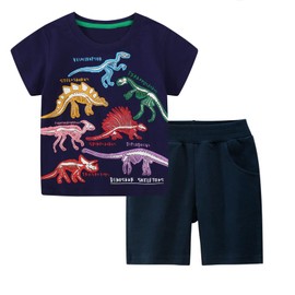KISBINI Conjunto de ropa de verano de California para niños, camiseta y pantalón corto, Dinosaurios de la Marina - Brilla en la oscuridad, 4 Años