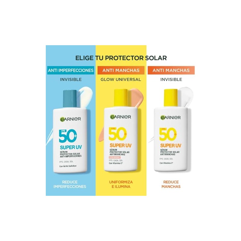 Garnier Super UV Protector Solar Facial Anti-Imperfecciones FPS 50+, con