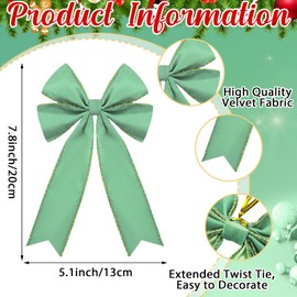 Solsew 24 Pcs Christmas Velvet Bows 5 x 7.9 Inch Rustic Velvet Christmas Tree Bows Vintage Tree Ornaments for Xmas Holiday Garland Home Decor Wedding Outdoor Indoor Decoration(Sage Green)
