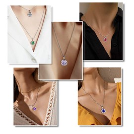 Aurora Tears October Birthstone Pendant Necklace Women 925 Sterling Silver Round Birthstones Created Tourmaline Pink Crystal Oct. Birth Stone Jewelry Birthday Gift DP0029O