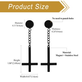 Men's Women's Earrings Cross Pendant: Stainless Steel Vintage Punk Long Chain Stud Earrings Without Ear Hole Jesus Earrings Set Fashion Jewellery, Stainless Steel, No Gemstone